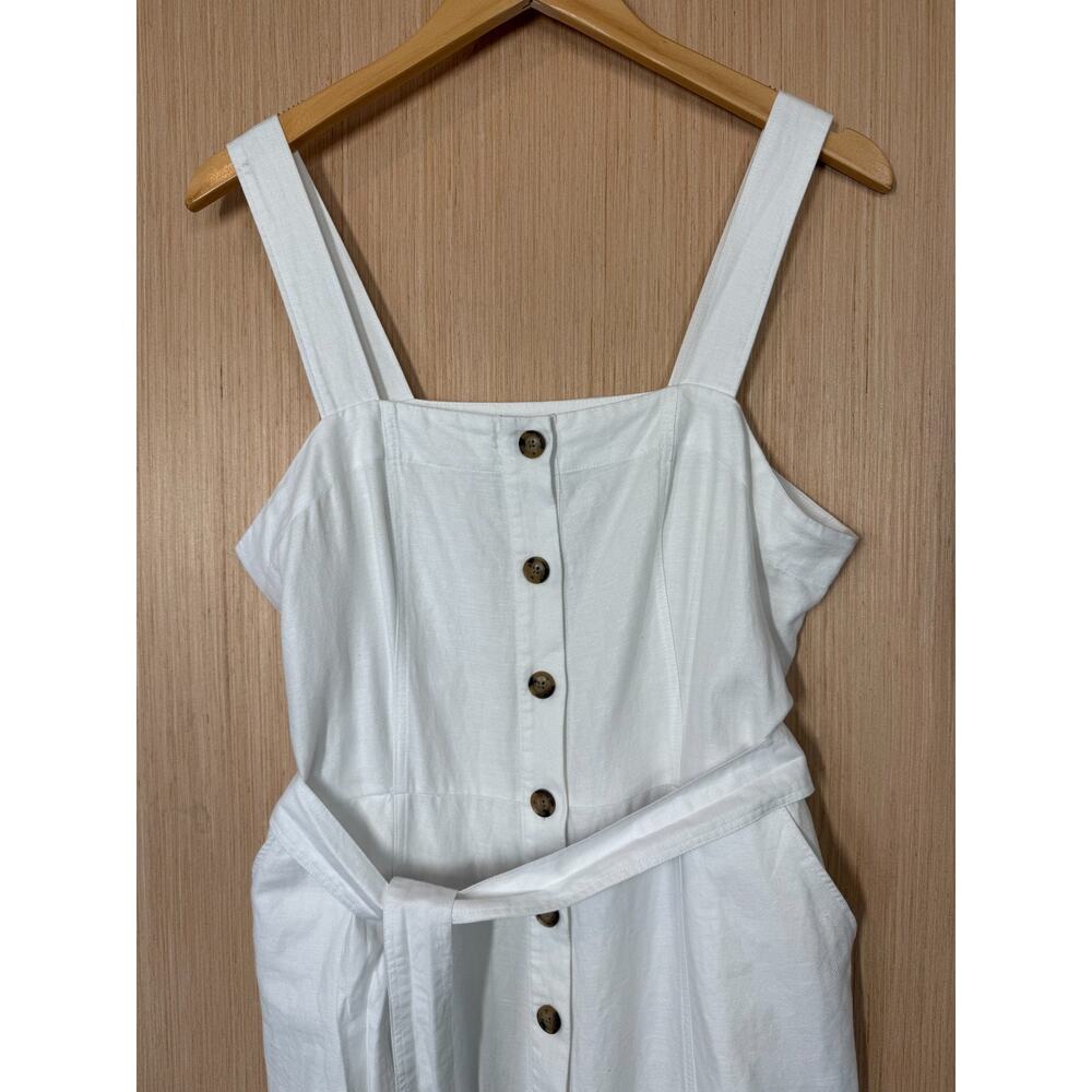 LOFT White Button-Front Midi Dress with Tie Waist - Picture 3 of 13